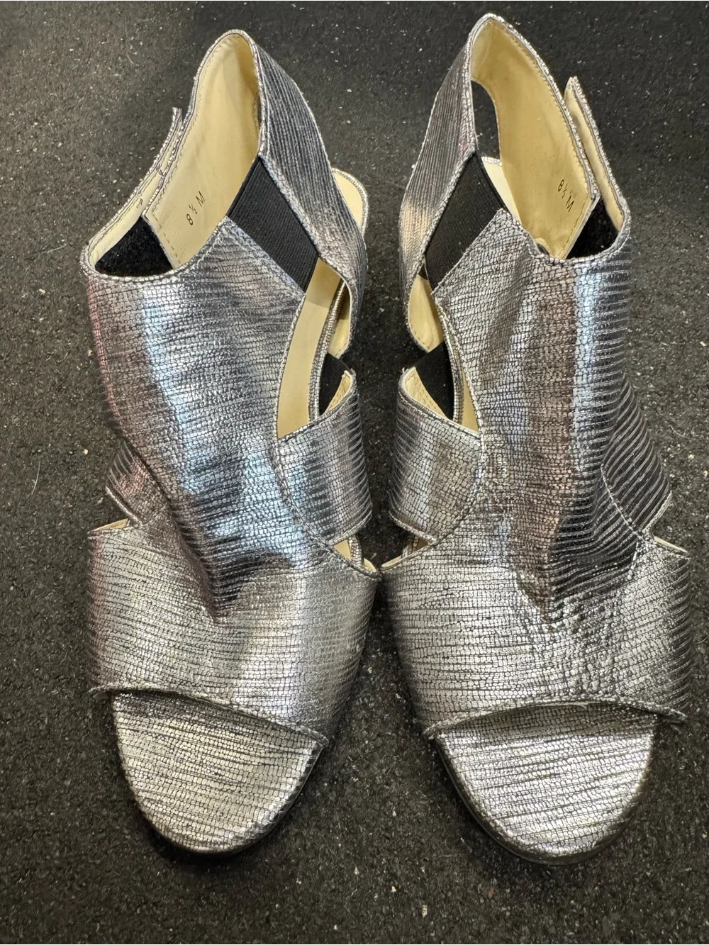 Metallic Silver Slingback Low Heel Sandals